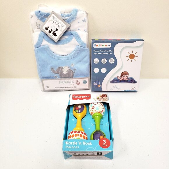 Baby Boy Lot Fisher Price Maracas Sleep Bodysuit Bib Tummy Time Water Mat - Picture 11 of 11